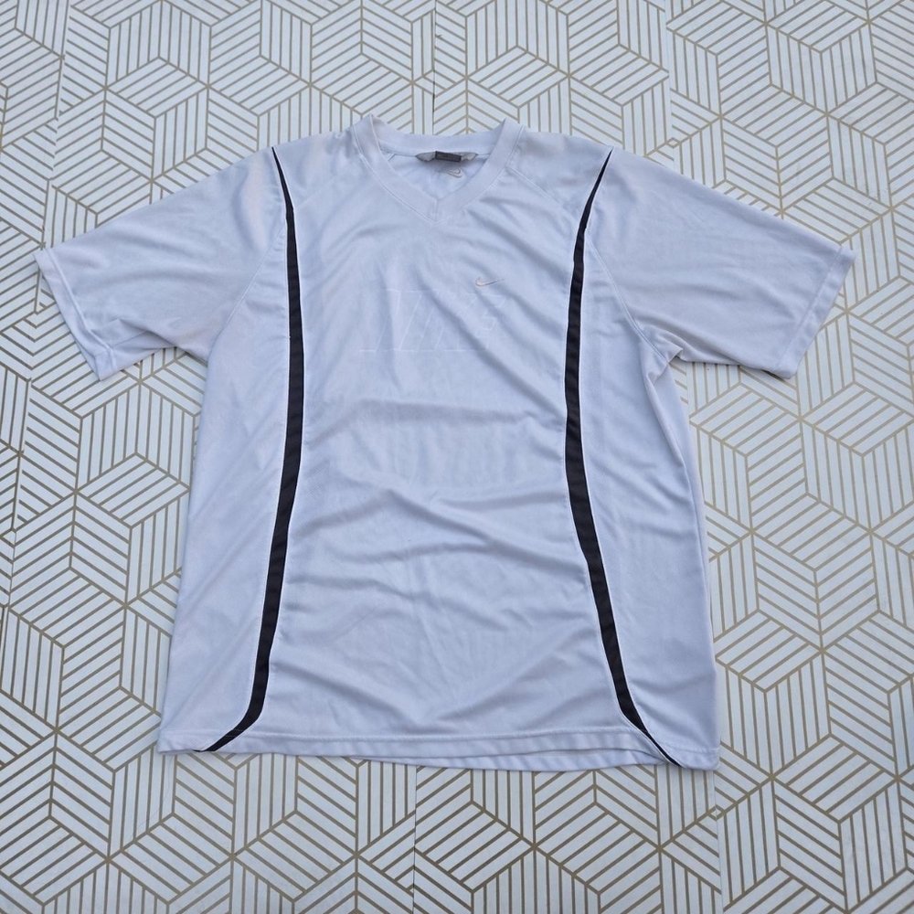 Nike Men's White Gray Dri-Fit Logo Embroidered Jersey Vintage